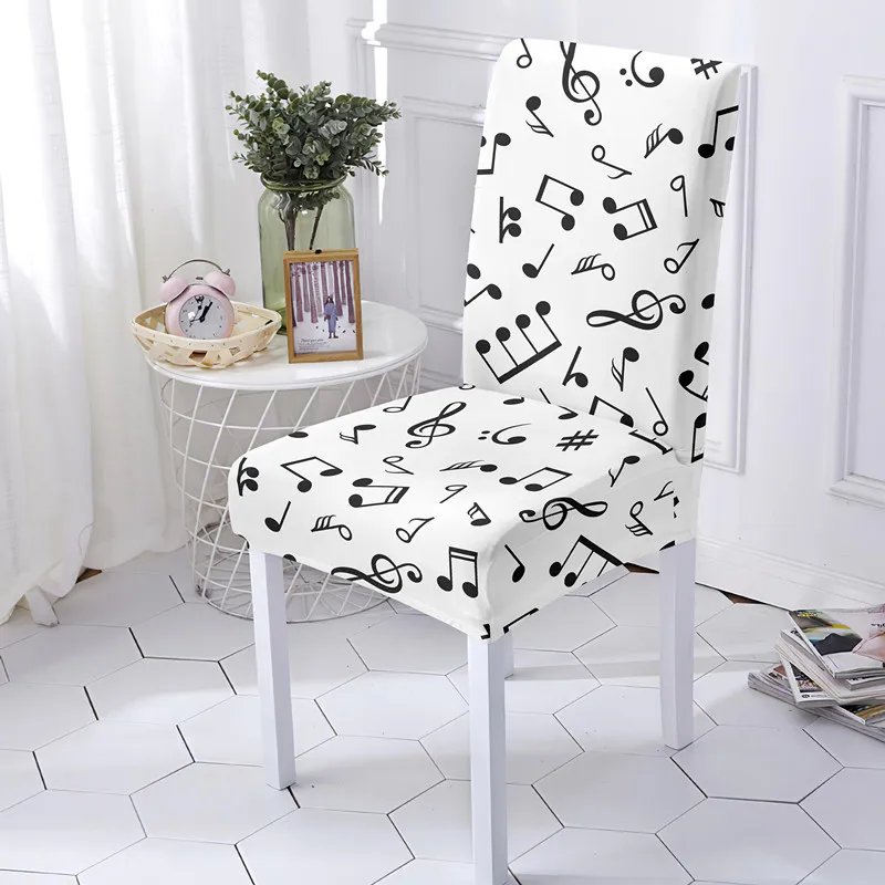 Musical Note Stretch Elastic Chair Cover Spandex Removable Washable Seat Covers For Hotel Wedding Banquet Kitchen Decoration