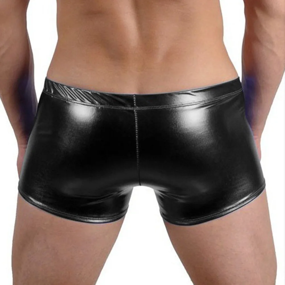 Fashion Club Men\'s Boxers Underpants Sexy Lace Up Patent Faux leather PU Male Underwear Panties Boxer Shorts Clubwear Lingerie