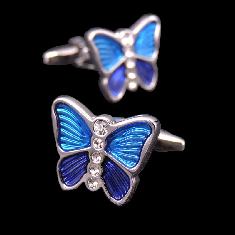 Men\'s Cufflinks Blue Butterfly Dog Globe Crystal Cuff Button High Quality French Shirt Cuffs Suit Accessories Wedding Jewelry