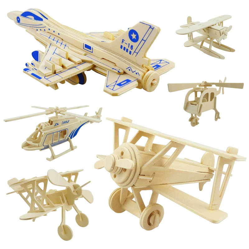 1Pcs 3D Wooden Aircraft Helicopter Model Military Simulation Toys DIY Puzzle Board Arms Children Educational Construction Toy