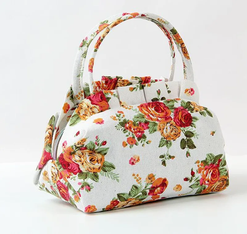 Women Handbags Canvas Ladies Casual Tote Bag Floral Printing Female Daily Use Girls Shopping Hand bag small cute purse