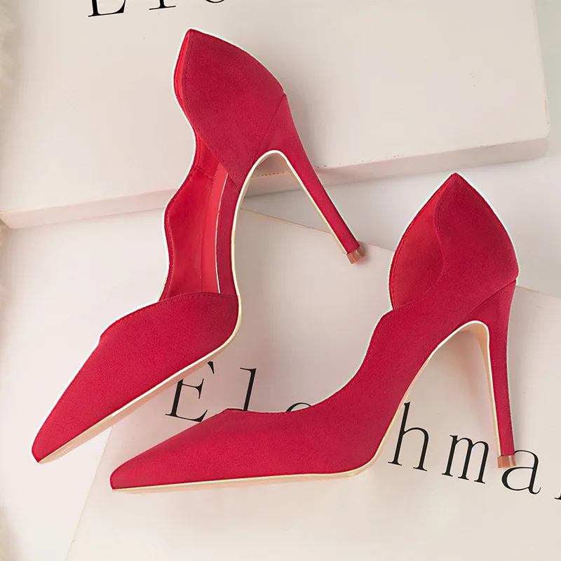 

Women Pumps Fashion High Heels Black Red Yellow Shoes Women Bridal Wedding Pointed Ladies Stiletto Sexy Side Cut-Outs Party Shoe