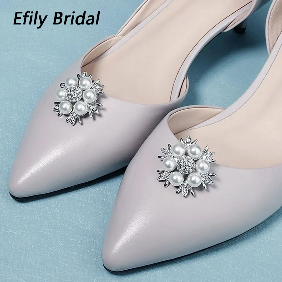 Efily Pearl Wedding Shoe Clip Flower Rhinestone Shoe Buckles Accessories for Wedding Heels Bridal Crystal Brooch Bridesmaid Gift