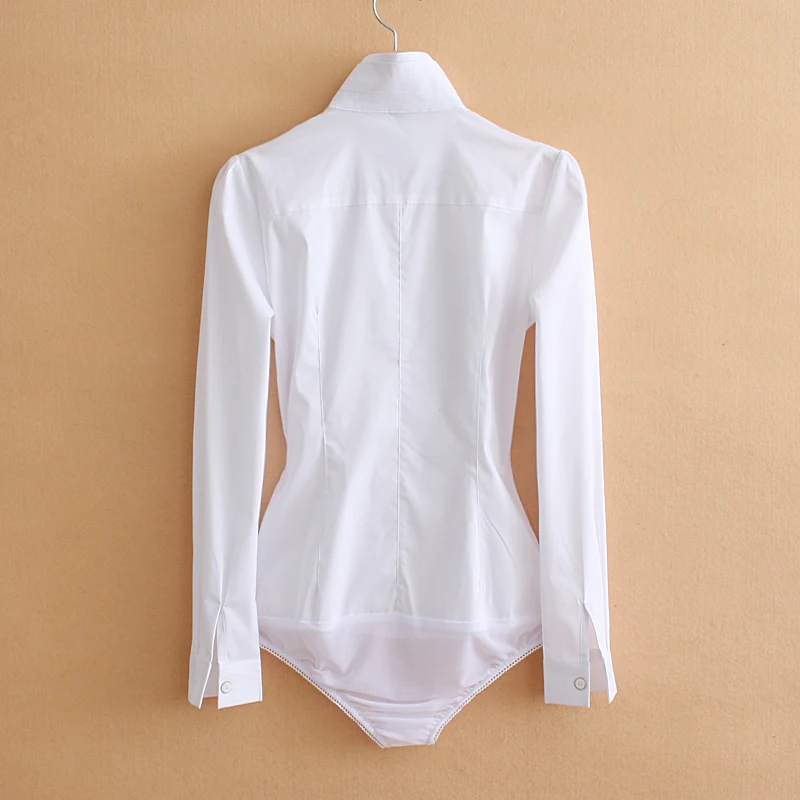 Women Solid White Fashion Double Layer Stand Collar Bodysuit Blouse Plus Size Pleated Womens Tops and Blouses Office Ladies Tops