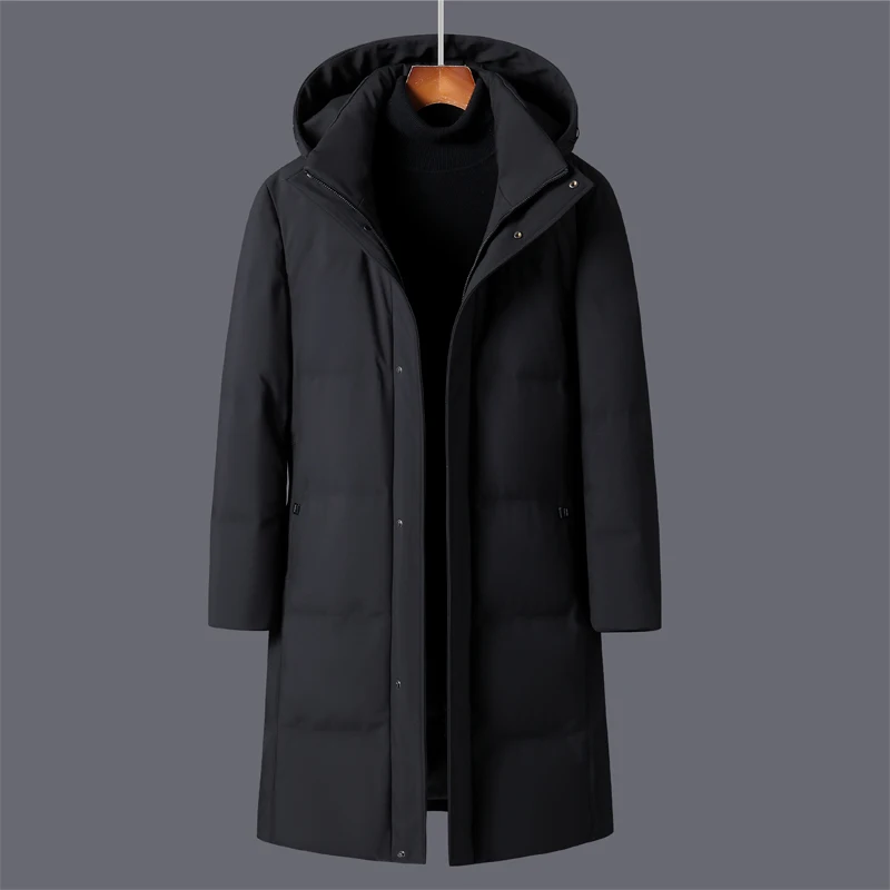 

Hot Chic White Duck Down Winter Jackets Men Vogue Thick Warm Hooded Winter Down Coat Man Long Parkas Overcoat Plus Size L-6XL