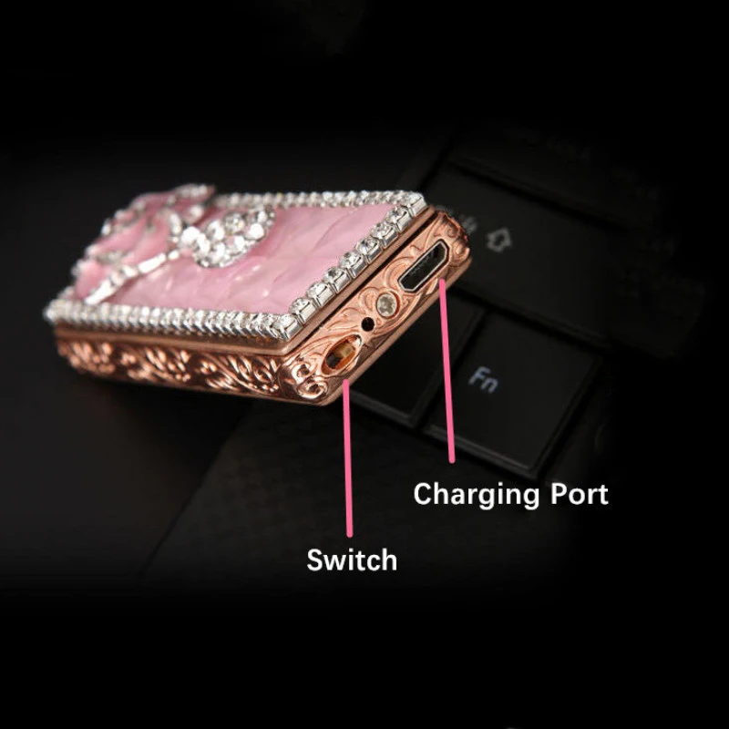 Bling USB Charging Lighter Cigarette Case Creative Metal Rhinestone Diamond Windproof Slim Light Ultra-thin Fashion Women Gifts