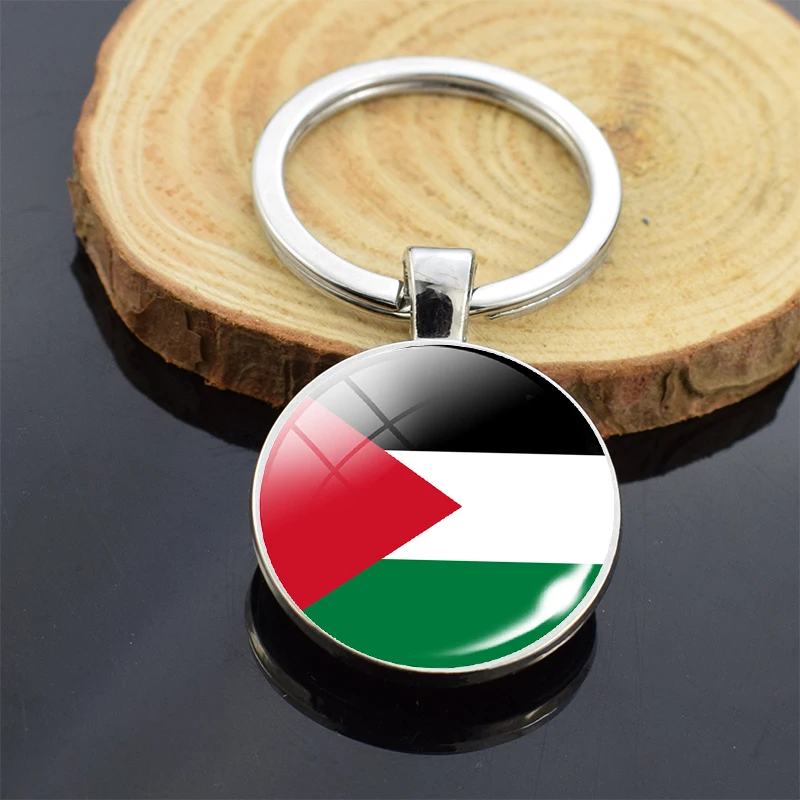 The State of Palestine Flag Keychain Souvenir Glass Dome Palestinian Flag Keyring Trinket Jewelry