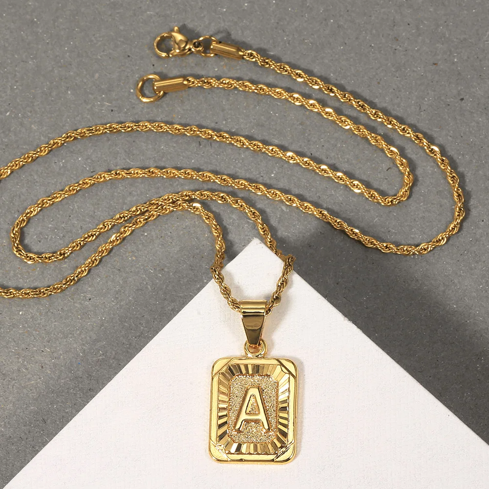 Women Men A-Z Letter Necklaces Gold Color Initial Name Pendant Rope Chain English Alphabet Couple Jewelry Gift Dropshipping