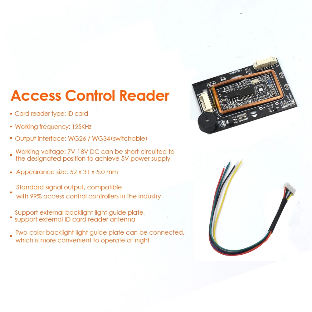 RFID-kaartlezer 125 KHZ Toegangscontrole inductieve kaartlezermodule met Wiegand 26-lezer