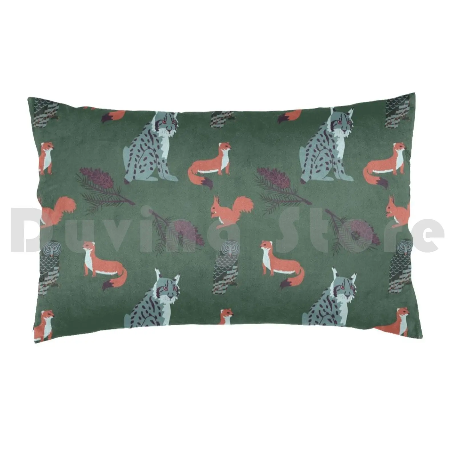 Taiga Print Pillow Case DIY 50*70 Ermine Red Squirrel Squirrel Lynx Bobcat Great Gray Owl Owl Pine Taiga