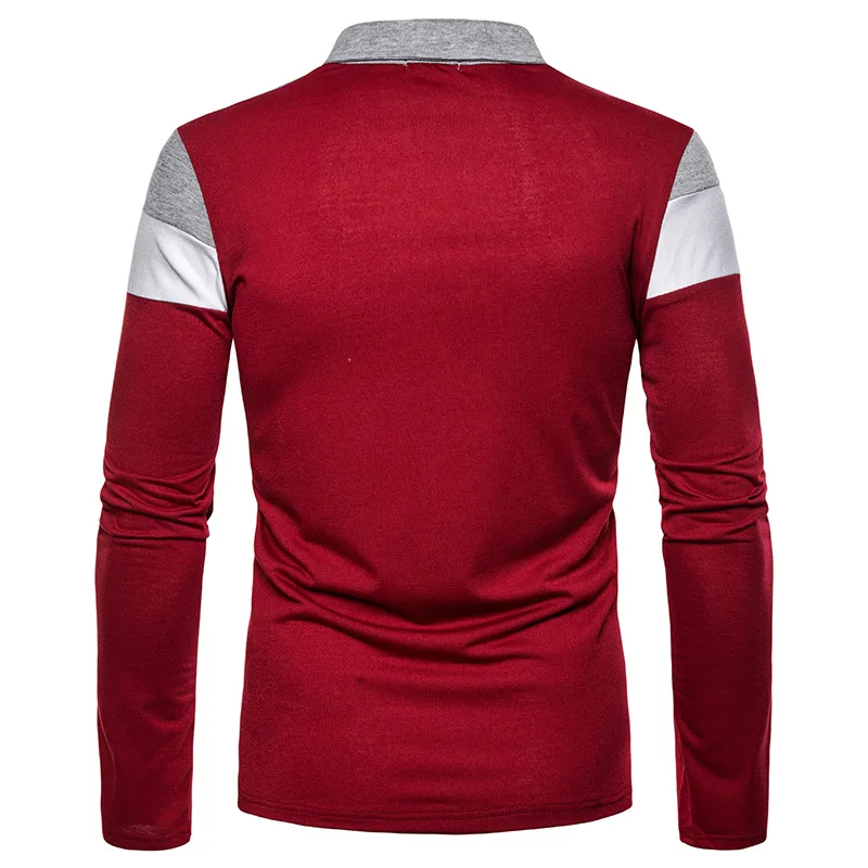 Polo Shirts Men Stripe Long Sleeve Mens Casual Fashion Contrast Color Business Casual Turn Down Collar Polo Shirts Male Tops