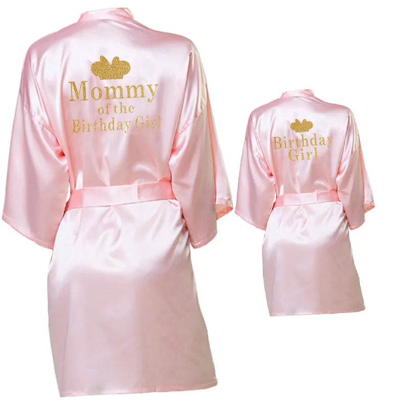 Birthday Girl&Mother Of Birthday Girl Robe Satin Toddler Baby Women Princess Spa Party Favor Ladies Dressing Gift kimono robes