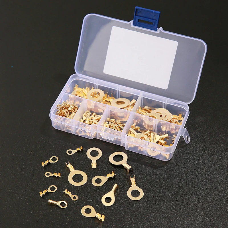 150 Buah M3/M4/M5/M6/M8/M10 Cincin Lugs Mata Tembaga Crimp Terminal Konektor Kabel Lug Tembaga Tab Kabel Hidung Kombinasi Set Diy