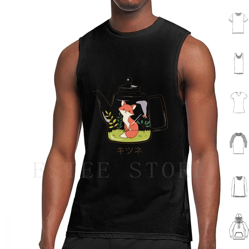 

Tank Tops Vest Sleeveless Fox Orange Tea Cute Kawaii Anime Manga Japanese Japan Pet Black White