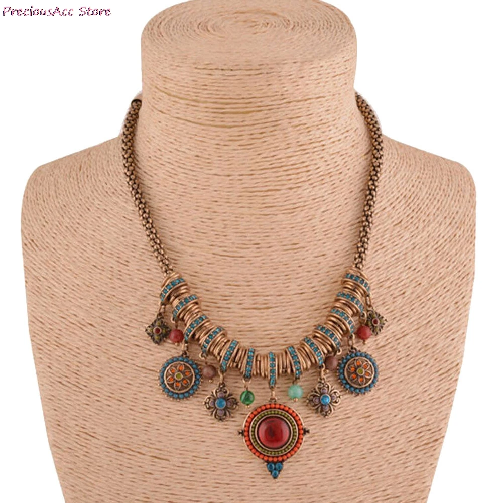 Bohemian Maxi Choker Statement Necklace Women Vintage Collar Collier Necklace Colorful Boho Crystal Turkey Jewelry