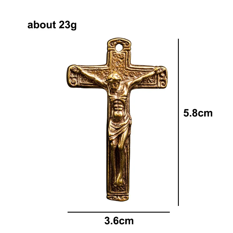 Retro Copper Christ Jesus Cross Pendant for Keychain Necklace Handmade Brass Car Key Chain Hanging Jewelry Women Backpack Decor