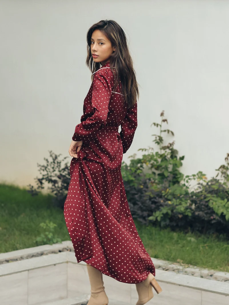 

Design 2020 Original New Spring Summer Women Vintage Elegant Pajamas Style Polka Dots Casual Loose Long Dresses