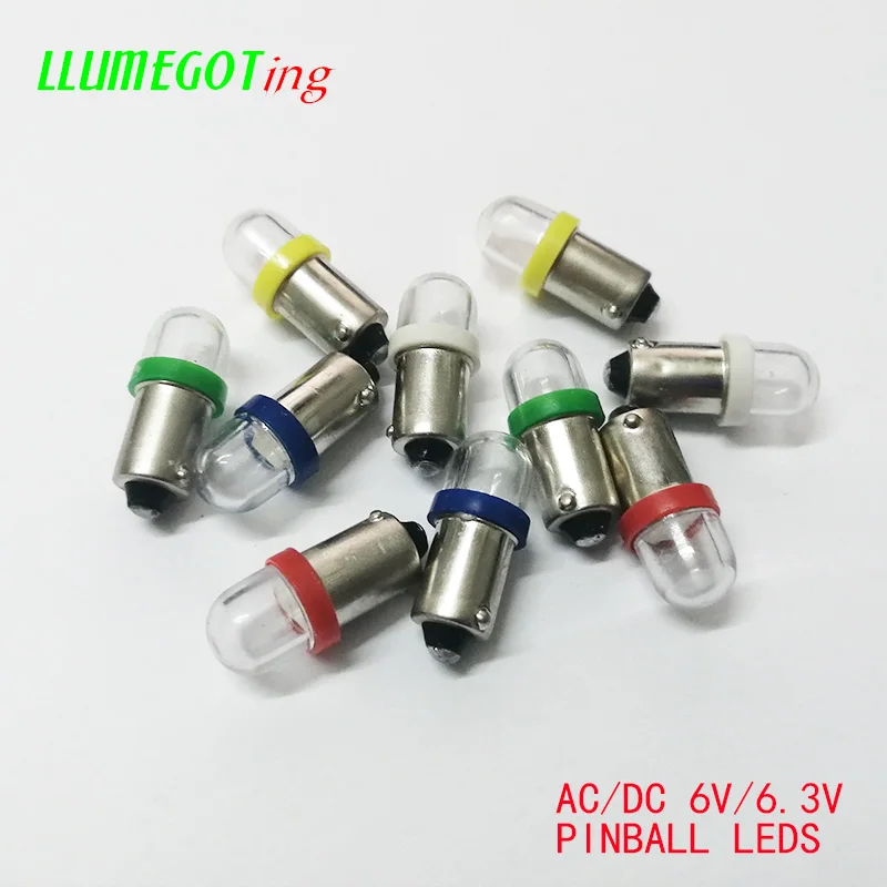 50pcs BA9S T4W #44 #47 Round Clear Dome 2x 5630SMD Various Color Non Polarity AC DC 6V 6.3V Bally Pinball Game Machine Led Bulbs