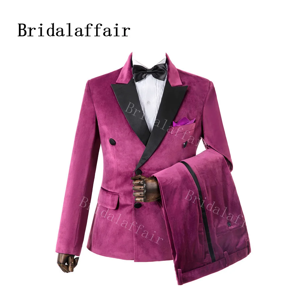 Bridalaffair Winter Dustyrose Cotton Velvet Tuxedos British Style Men's Suits Custom Made Men Slim Fit Blazer Pant Wedding Suits