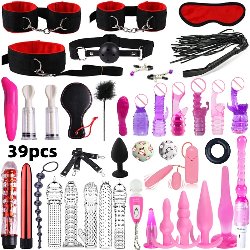 G-Spot Vagina Clitoris Stimulator Erotic Masturbator Massager Anal Dildo Vibrator Bondage Kits Set For Couples Sex Adult Games