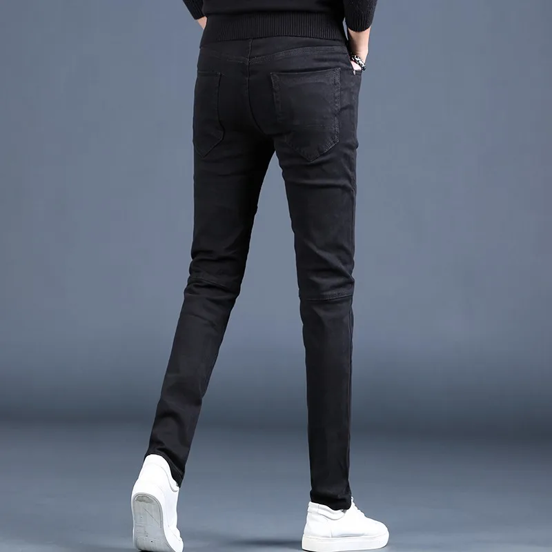 Pantalones Vaqueros informales de corte recto para hombre, Jeans ajustados elásticos negros, Ropa de calle de moda, pantalones Vaqueros de algodón