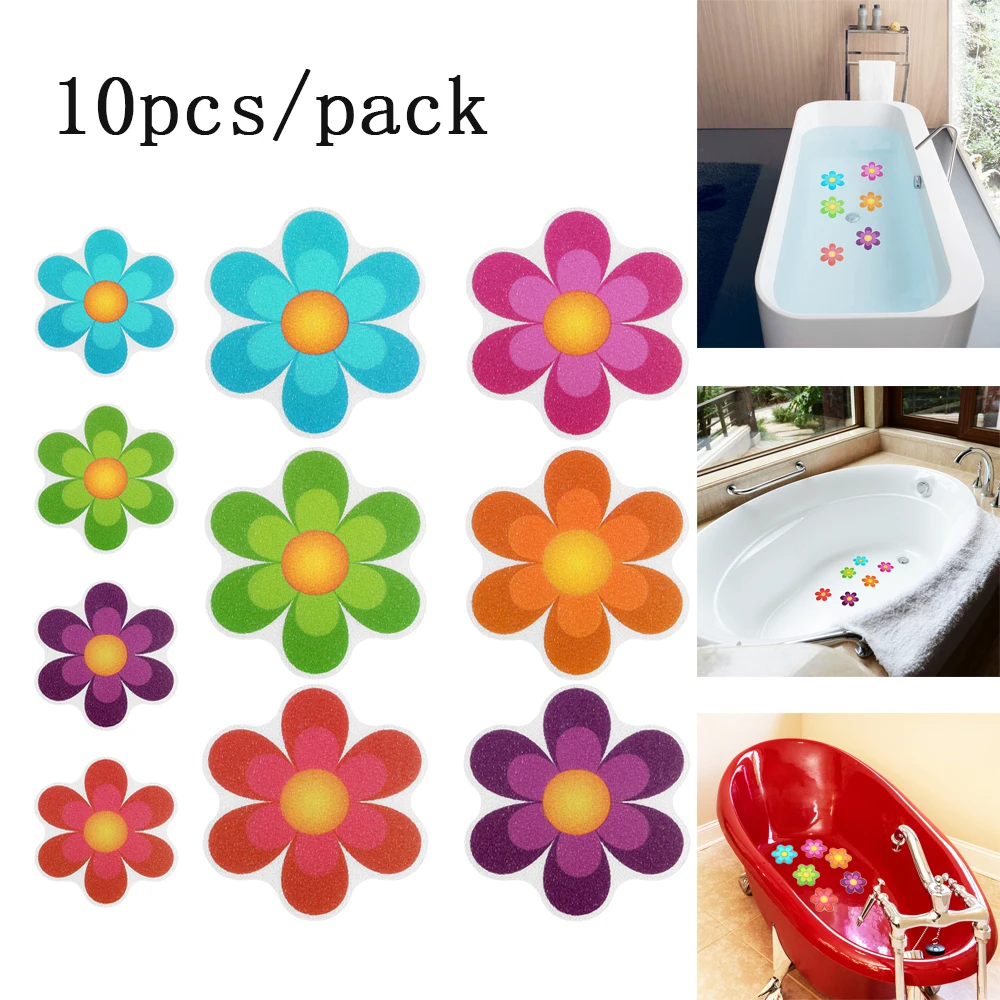 10pcs Anti Slip Bathtub Flower Applique Colorful Flower Self-Adhesive Non Slip Bathtub Mat Bathtub Anti Slip Flower Applique