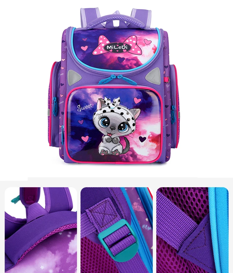 Mochila ortopédica para niña, morral escolar de dibujos animados en 3D, con Gato, EVA, para escuela primaria, de grado 1-3