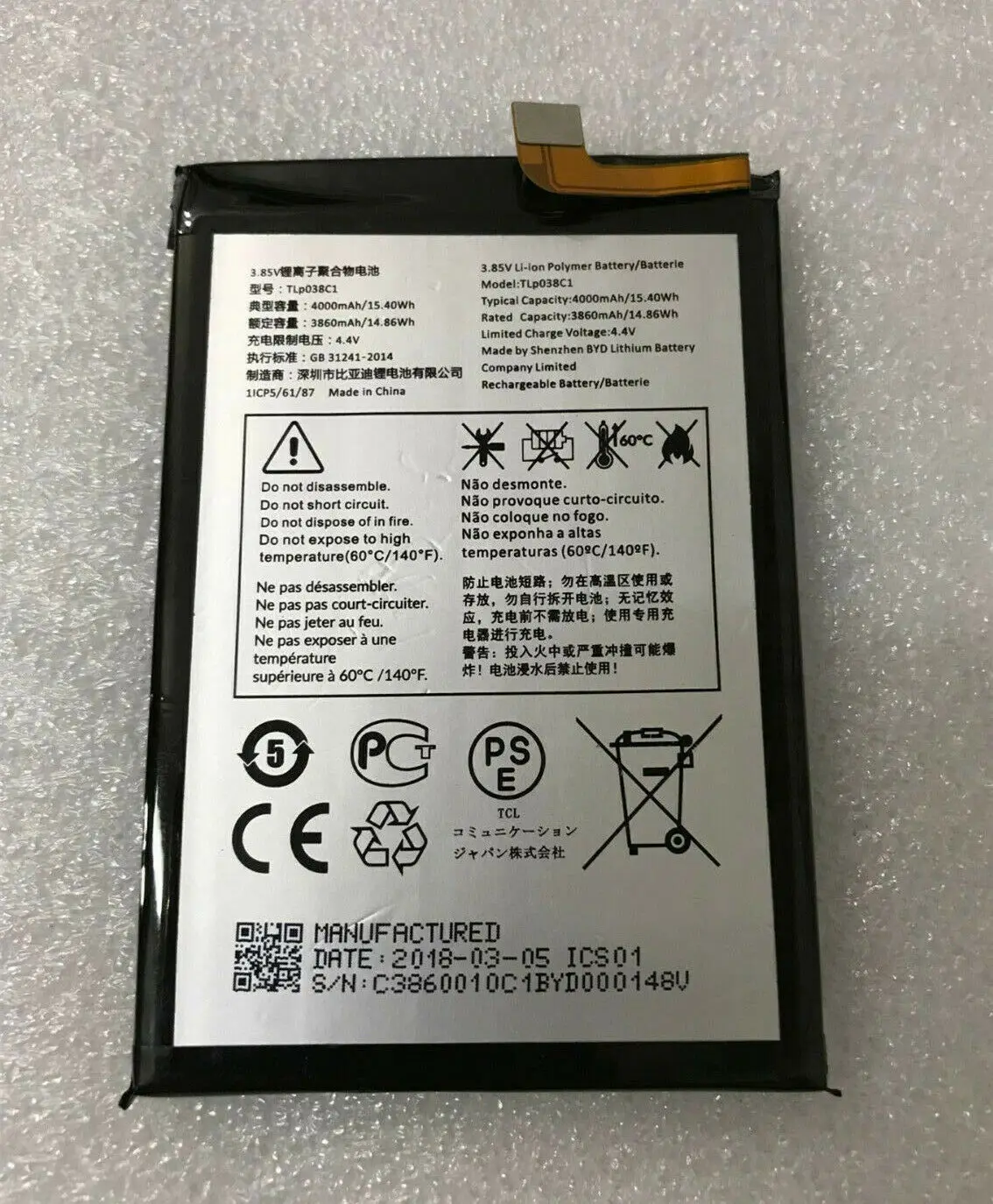 OEM ORIGINAL Alcatel 7 6062W 6062Z Battery TLp038C1 6062V Cell Phone Battery