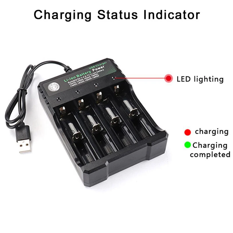 4 Slot Battery Charger for Rechargeable Batteries 3.7V Li-ion 18650 14500 16340 10440 Universal Multi-function USB Charger