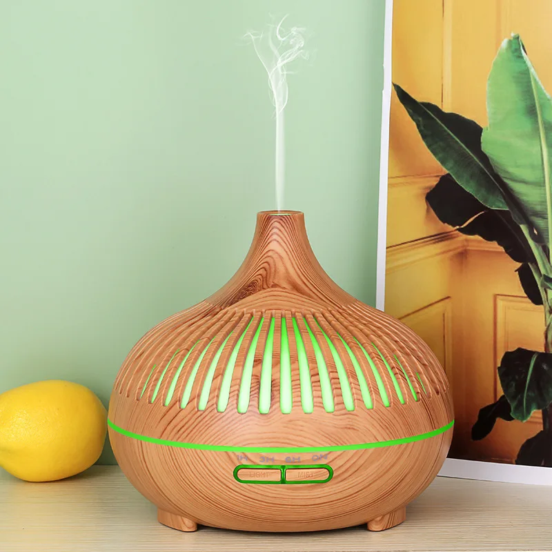 Hollow Wood Grain Aroma Diffuser Air Humidifier 7 Color Changing LED Light 500ML Ultrasonic Cool Mist Essential Oil Diffuser