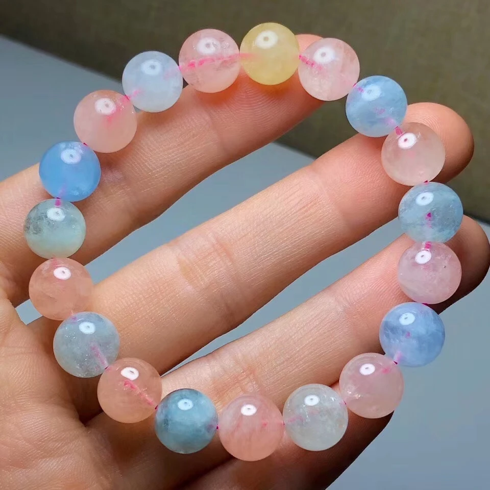 Natural Colorful Morganite Beryl Quartz Bracelet Clear Round Beads Stretch Women Men 7mm 8mm 9mm 10mm AAAAA