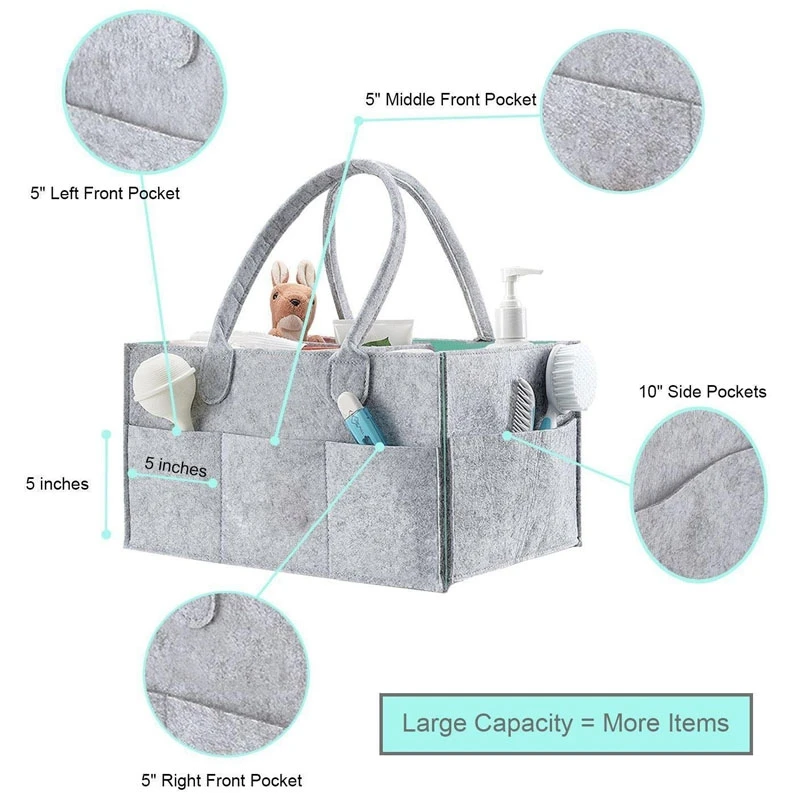 Foldable Felt Baby Diaper Caddy Organiser Removable Lid Storage Bag Kid Toys Portable Bag Box for Car Travel Changing Table Or