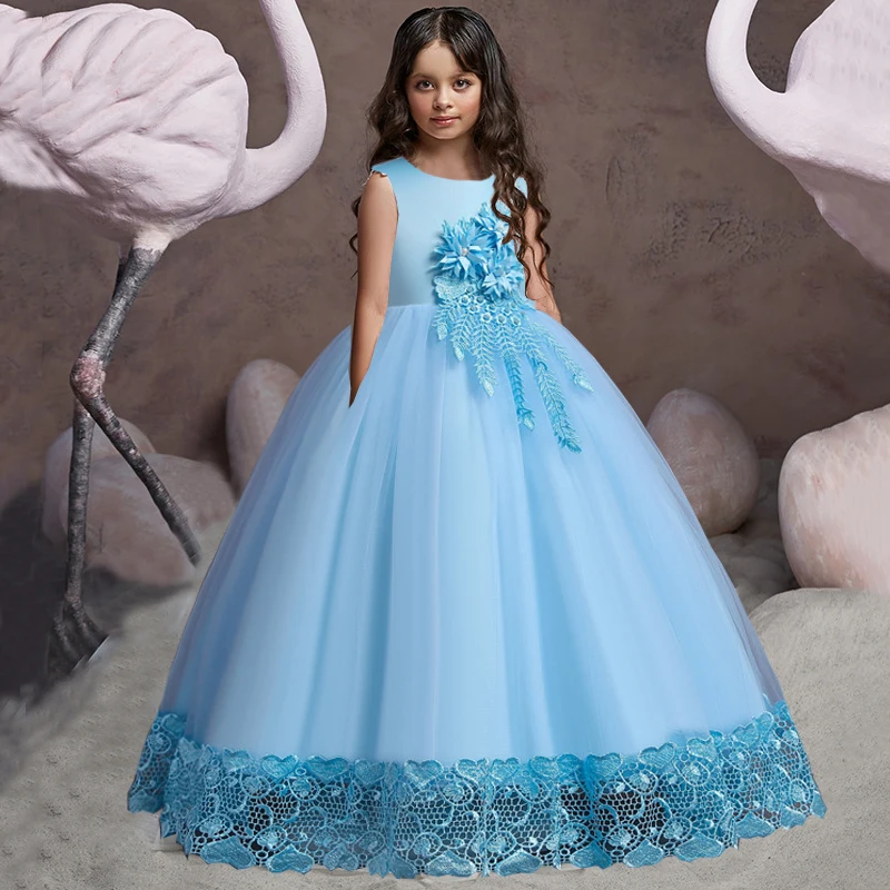 Teen Long Flower Bridesmaid Dresses For Girls Children Wedding Prom Gown Girl Party Dress Elegant Kids Communion Evening Clothes