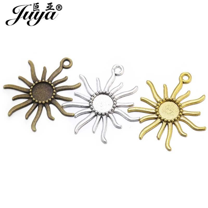JUYA 10pcs 12mm Cabochon Base Sun Pendant Settings Bezel Trays Fit 12mm Glass DIY Necklace Jewelry Making Crafts Accessories