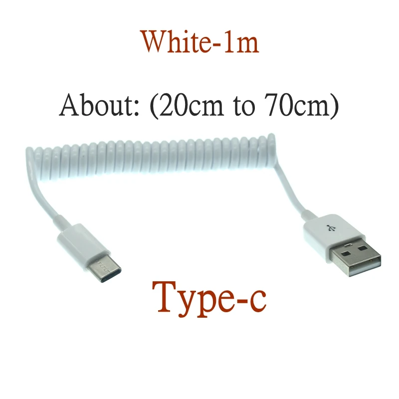 Spring Retractable Charging Cable Type C Micro USB Flexible Elastic Stretch Charger Cable Data Sync Cable Type-C Kable Android