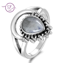 7x9MM Natural Moonstone Silver 925 Rings New Design Fancy Ring For Men Women Wholesale Vintage Wedding Party Jewelry Size 6-10