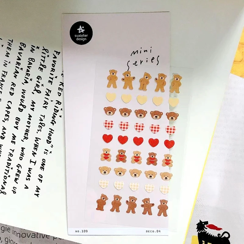 Korean Suatelier Bear Cartoon Nail Stickers Scrapbook Material Junk Journal Diary Phone Decortive DIY Mini Sticker Stationery