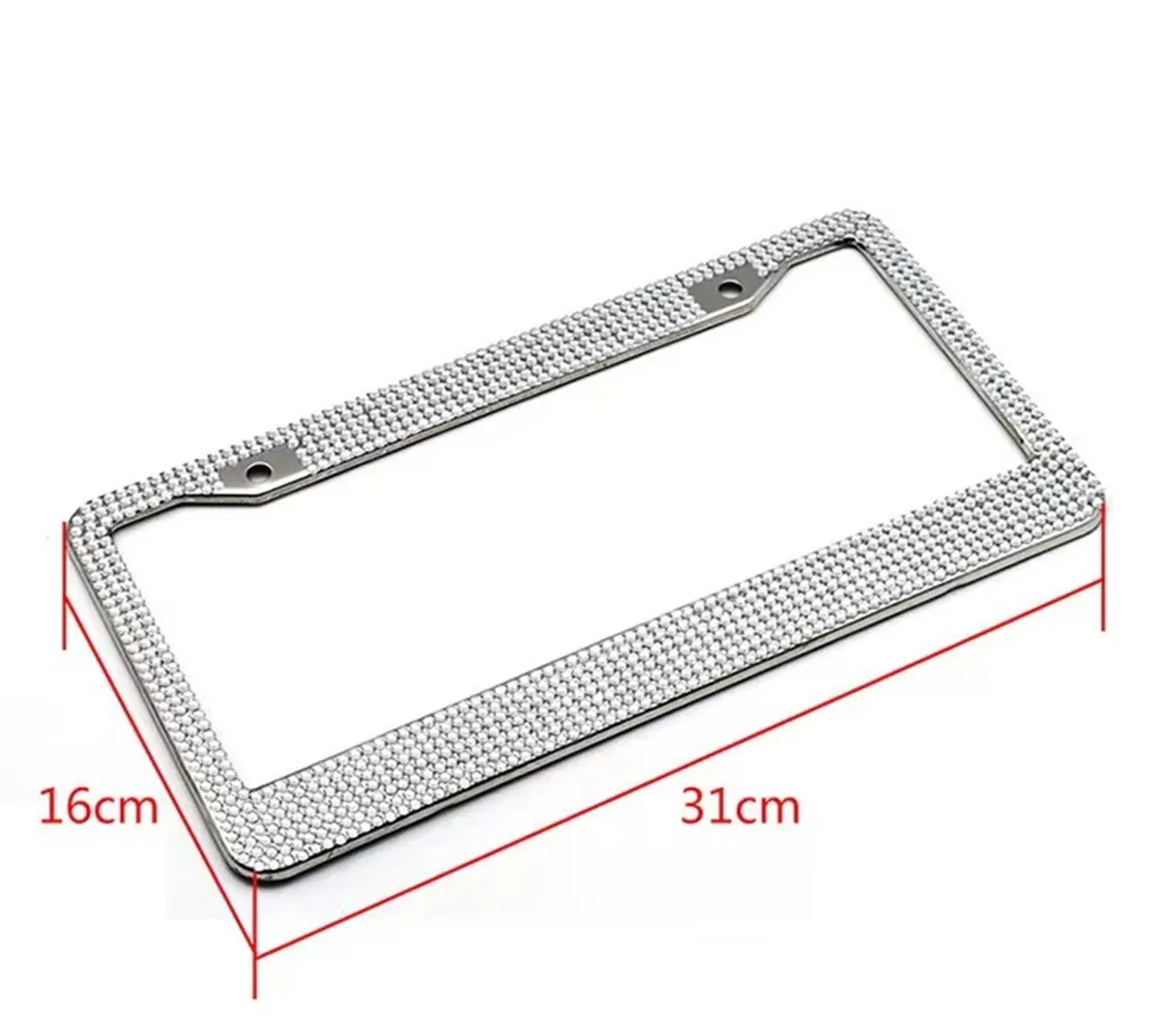 

2pc 31cmx16cm License Plate Stainless Steel Frame Crystal Rhinestone for Car Truck Vehicle Car Styling