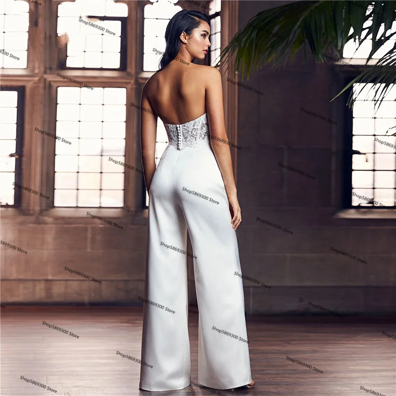 Người Yêu Ren Bám Bẩn Cưới Jumpsuit Với Loại Bỏ Tàu 2021 Đầm Vestido De Noiva Hở Lưng, Bãi Biển Áo Dài Cô Dâu Quần Phù Hợp Với