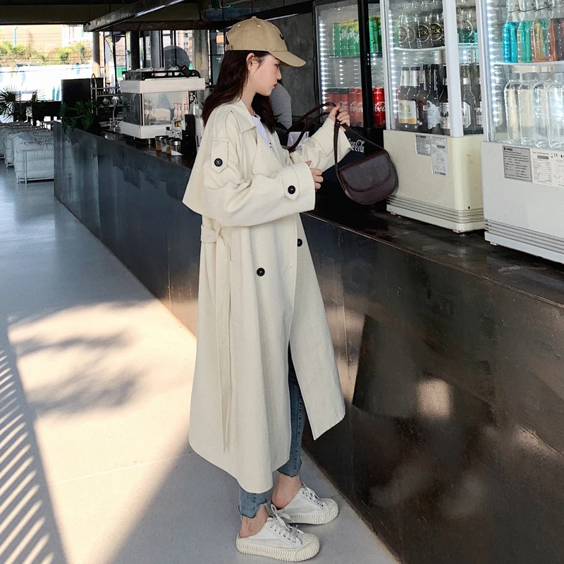 

Brand Pop Fashion Double-Breasted Long Women Trench Coat Beige Lady Duster Coat Female Windbreaker Spring Autumn Fall Outerwear