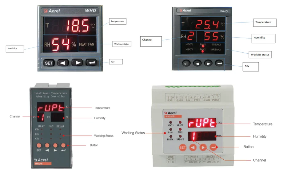 Acrel 35mm din rail mounting temperature and humidity controller for sensors in power distribution cabinets