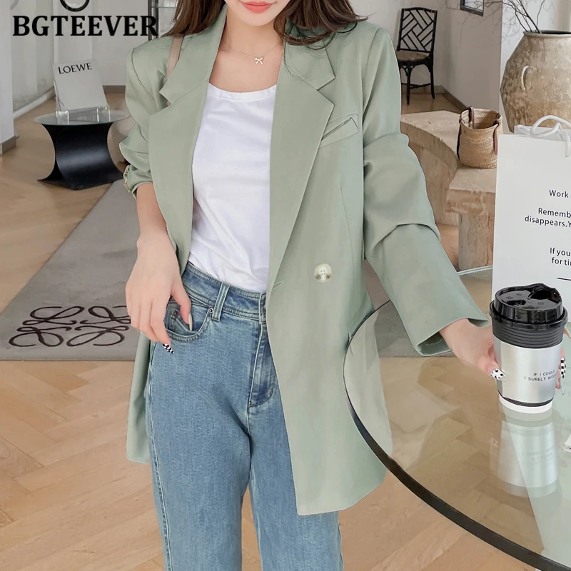 BGTEEVER giacca da donna oversize Casual 2021 autunno inverno sciolto doppio petto abito femminile cappotti elegante giacca da donna verde