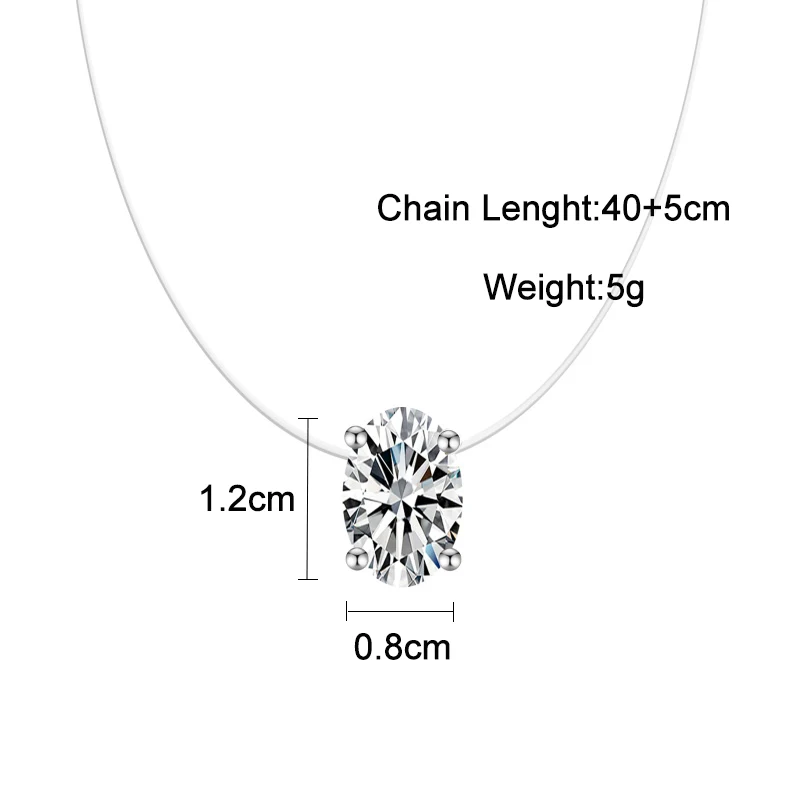 楕円形の女性用ジルコニアネックレス,目に見えない釣り糸チョーカー,豪華なaaaキラキラ,楕円形のペンダント,透明な女性用ネックレス