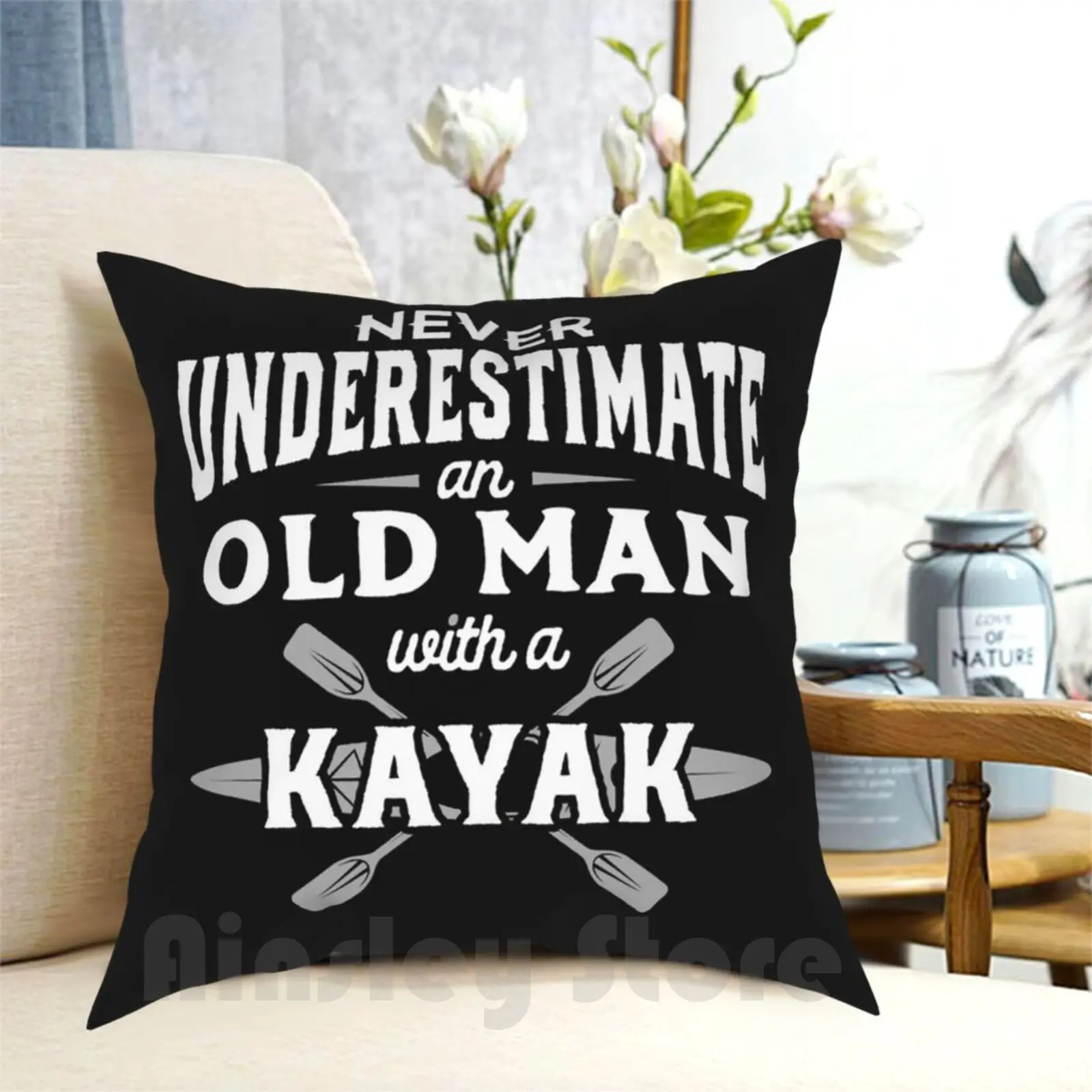 Never Underestimate An Old Man With A Kayak-White Gray Pillow Case Printed Home Soft DIY Pillow cover Soccer Mom Soccer