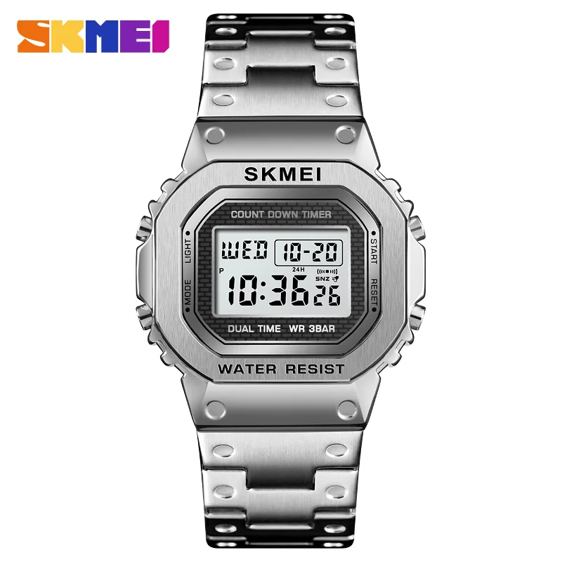 New SKMEI 1456 Outdoor Sport Chronograph Countdown Digital Watch For Men Top Brand Steel Digital Men Watches Reloj hombre