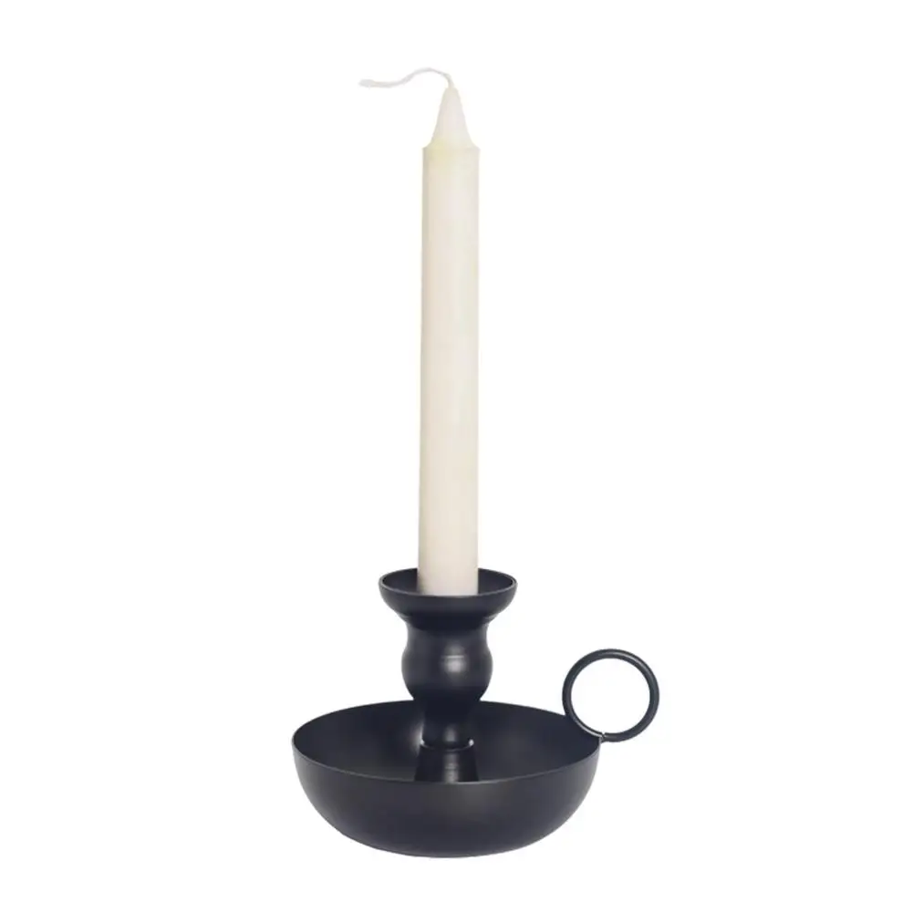 Black Candle Holder Wrought Iron Vintage Charm Candlestick Holder Sturdy Round Base Taper Candle Holder For Dining Party Livin