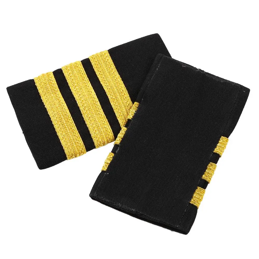 1 Pair Clothing Decorationg Epaulets Professional Pilot Uniform Epaulettes Gold Stripes Bars Epaulet Costume Shoulder Accessory