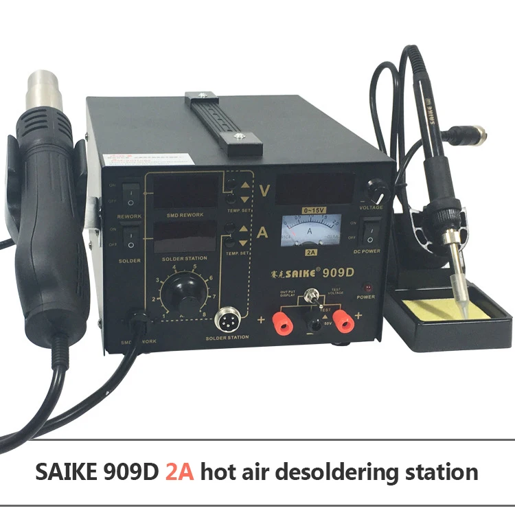 New Sec 909D hot air gun desoldering station with power supply, three-in-one multi-function 15V 2A Portable Bga Rework Station