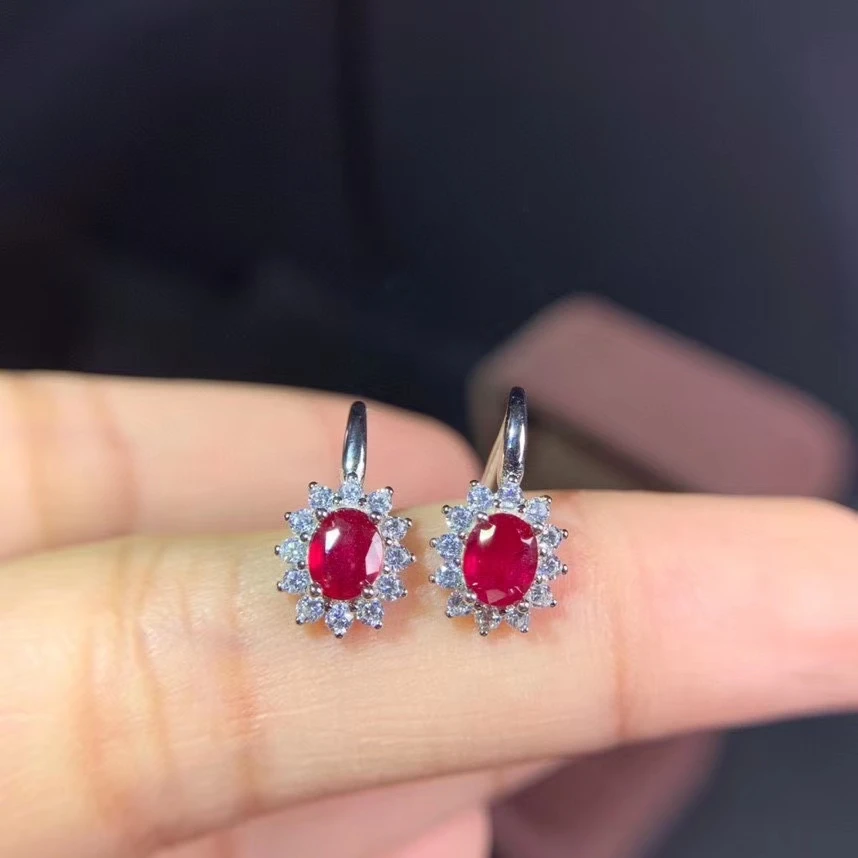 KJJEAXCMY fine Jewelry 925 Sterling Silver Natural Ruby Girl new noble earring eardrop Support Test Chinese style