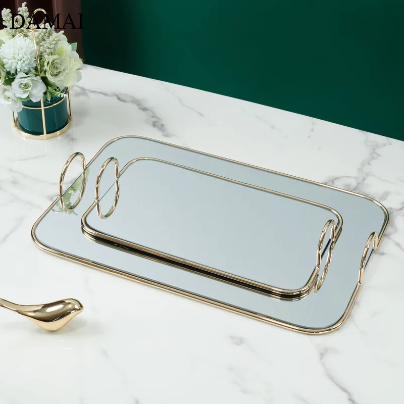 

Nordic Golden Mirror Trays Light Luxury Jewelry Display Storage Tray Household Living Room Decorative Rack Cake Dessert Plates